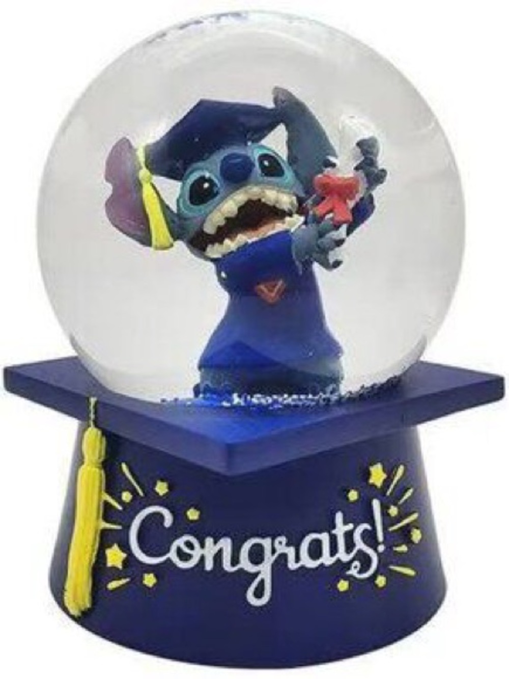 Disney Stitch Graduation Musical Waterglobe Snowglobe Blue & Yellow Grad Cap NIB